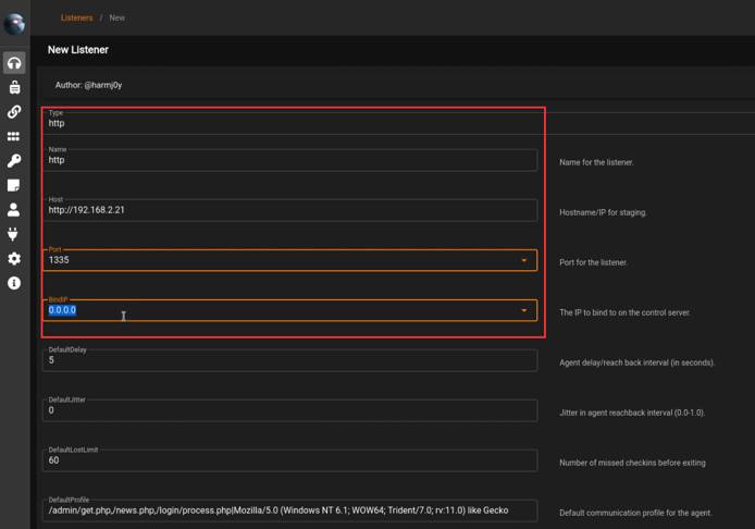 Starkiller UI - new listener form