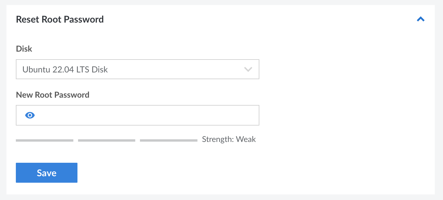 Screenshot of the Reset Root Password form