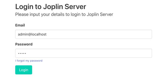 Screenshot of the Joplin login form